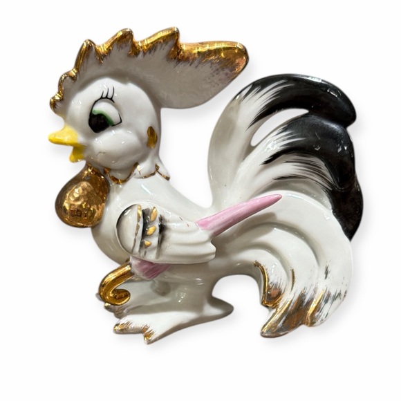 Thames Other - Vintage Thames Rooster With Umbrella Figurine Porcelain White Farm Chicken